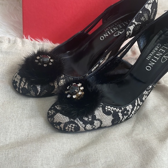 Valentino Mink/Jeweled Black & Nude Heels - Picture 3 of 13